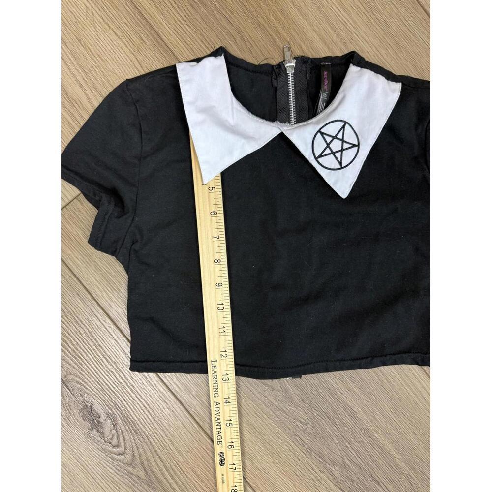 BodyRage Shirt Juniors Small Black Pentagram Collar Zip Back Gothic Crop Top - Picture 5 of 5